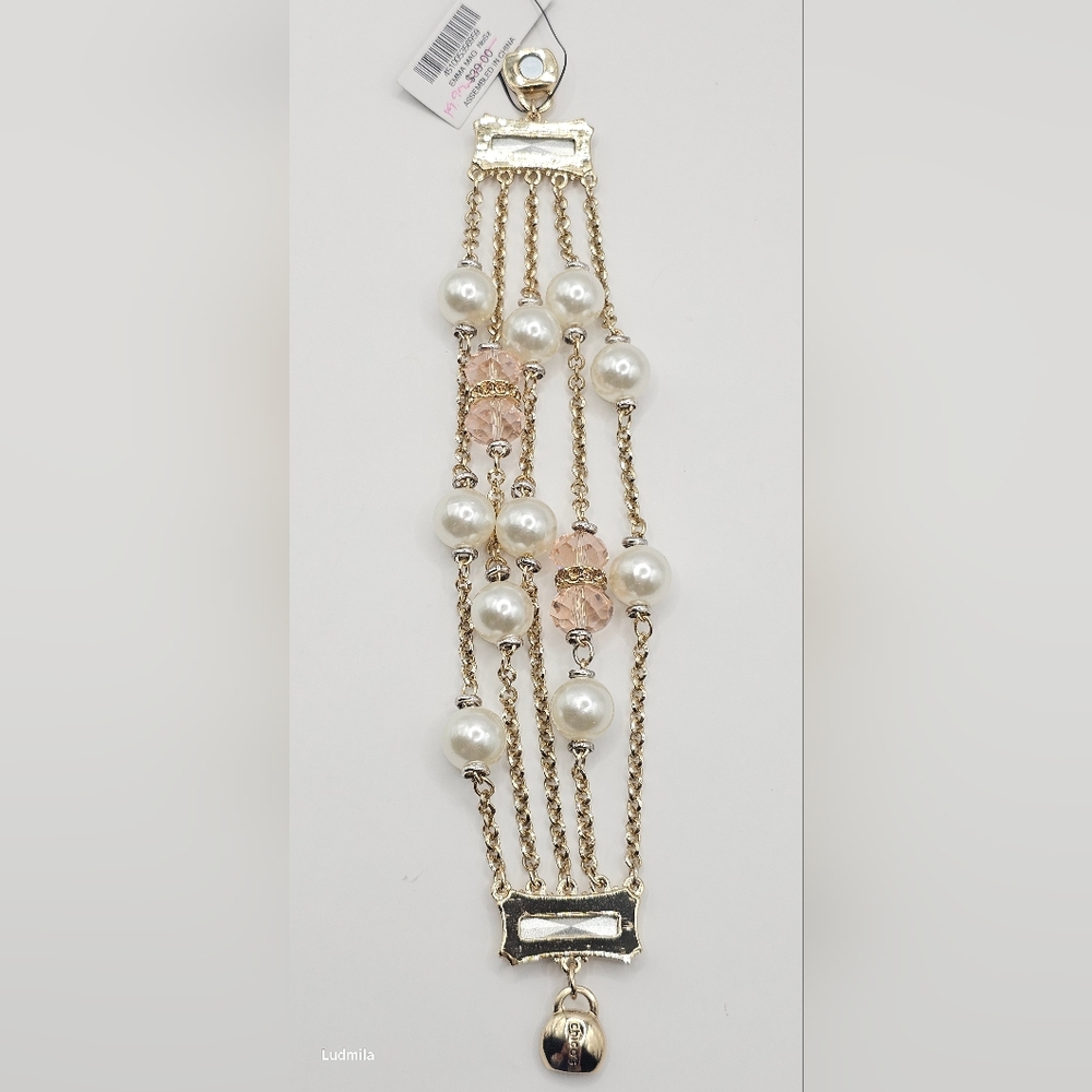 CHICO'S Emma Mag Faux Pearl and Light Pink Glass Bracelet W/ Magnetic Closure‎ - Picture 10 of 13